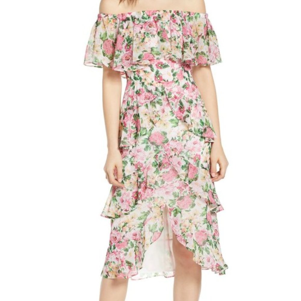 SOLD Nordstrom WAYF Floral Off The Shoulder Ruffled Midi Dress
